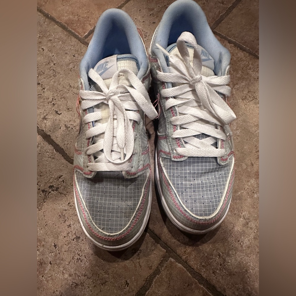 Nike White and Light Blue Checkered Sneakers